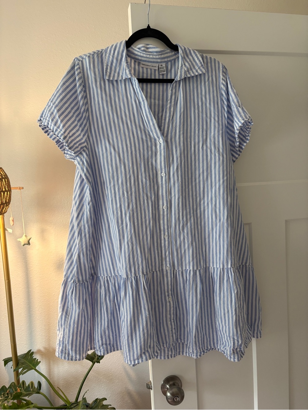 Sincerly Jules Blue & White Striped Short-Sleeve Button Tunic